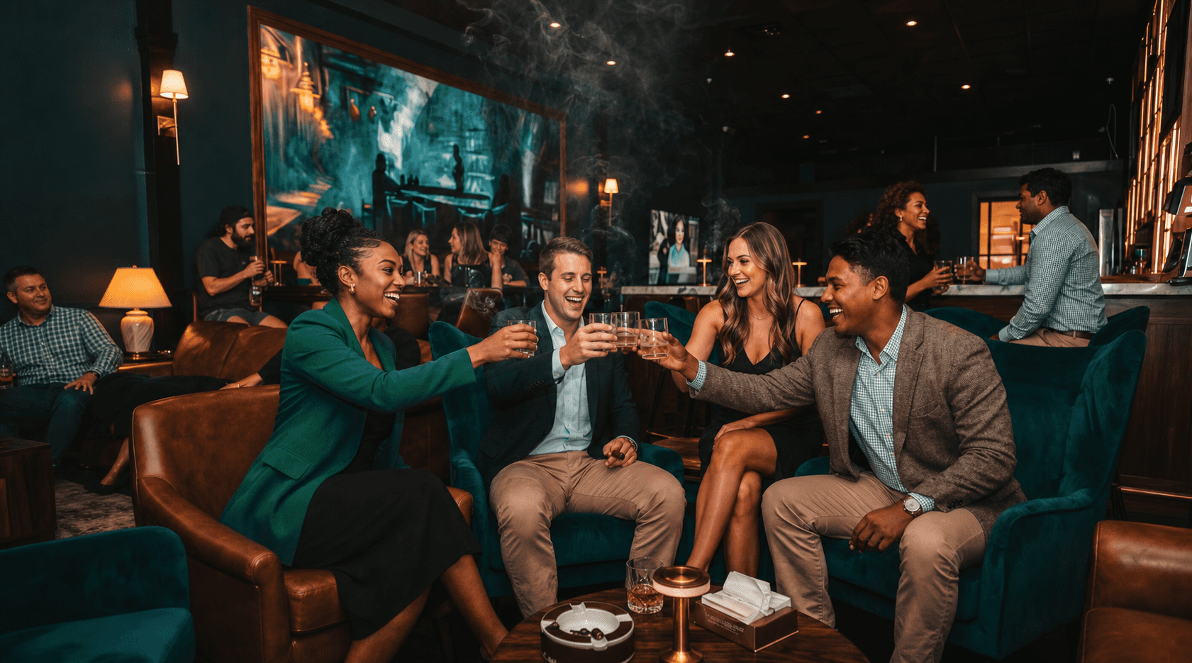 Guests Enjoying The Humidor On Austin Premium Cigar Lounge In Downtown Waco