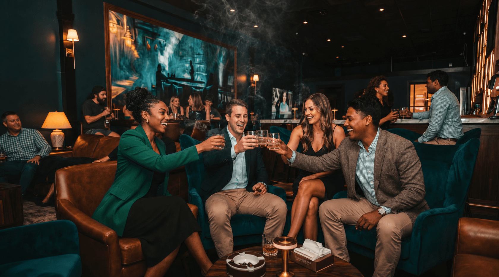 Guests Enjoying The Humidor On Austin Premium Cigar Lounge In Downtown Waco